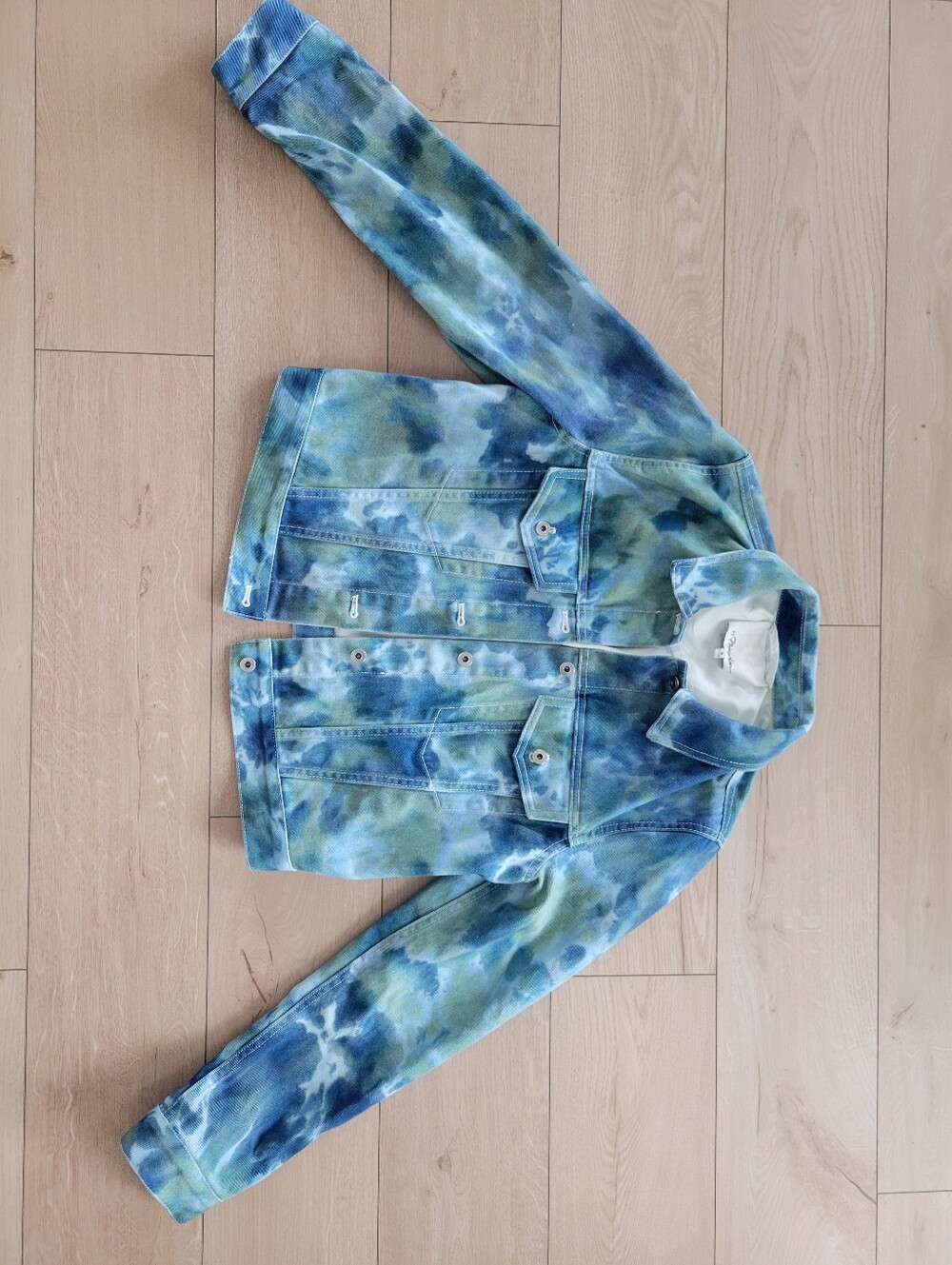 3.1 Phillip Lim Women's Blue & Green Tie Dyed Button Up Jean Jacket 100% Cotton
